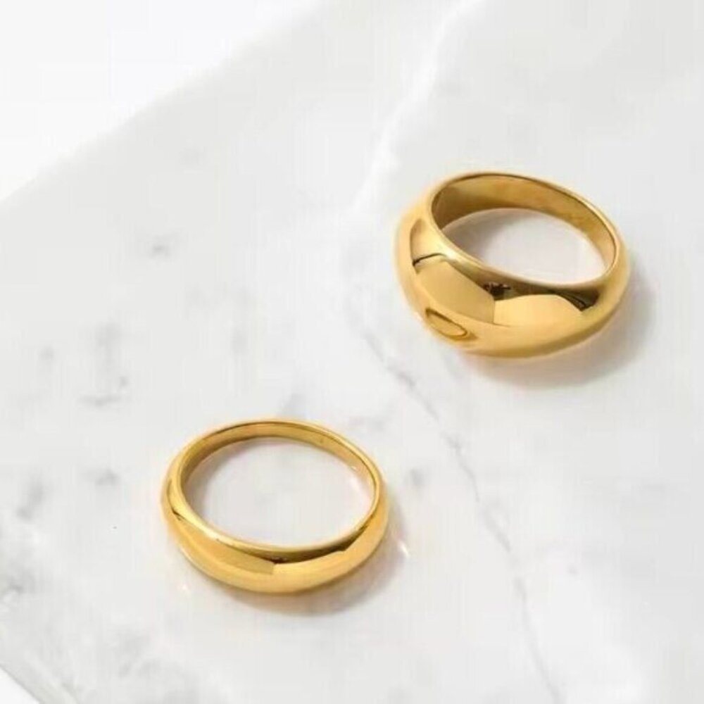 Chunky Gold Dome Ring Waterproof Non-Tarnish Statement Ring for Everyday Wear - Picture 6 of 14